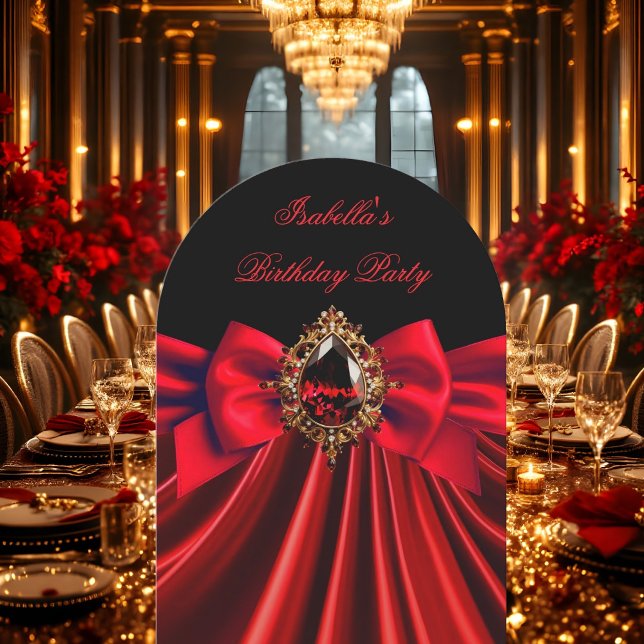 Elegant Red Jewel Black Bow Birthday Party Invitation (Creator Uploaded)