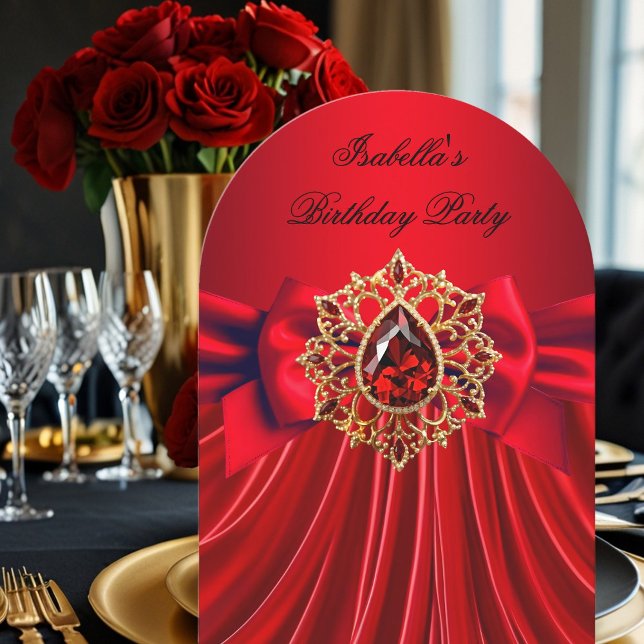 Elegant Red Jewel red Bow Birthday Party Invitation (Creator Uploaded)