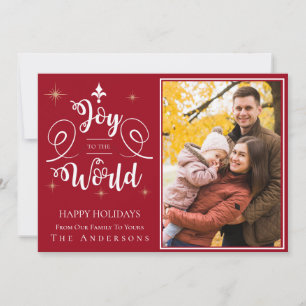 Elegant Red Joy To The World Family Photo Holiday Card