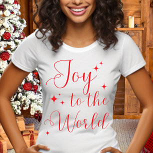 Elegant Red Joy to The World Merry Christmas T-Shirt