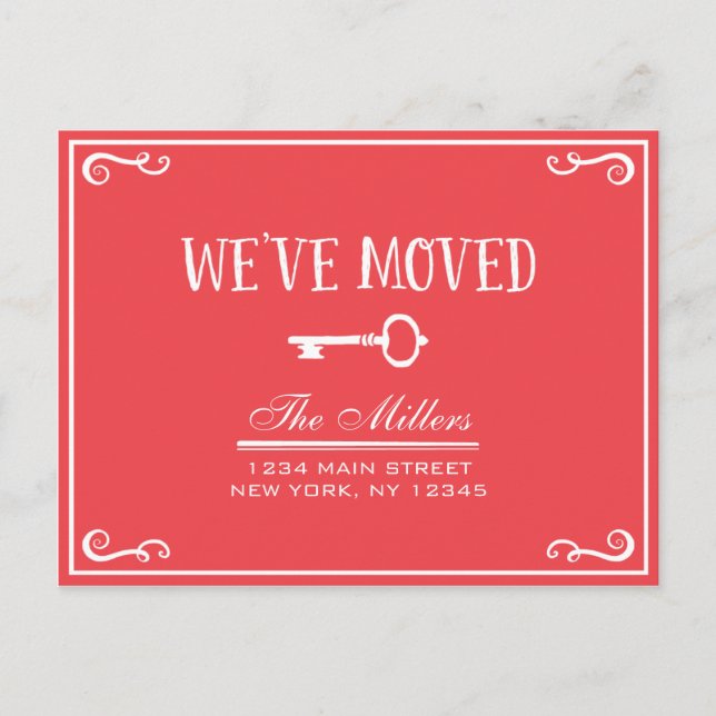 Elegant Red Key Moving Announcement Postcard (Front)