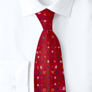 Elegant Red Knight Horses King"s Crown Motif Tie