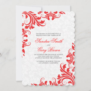 Elegant Red Lace White Damasks Wedding Invite