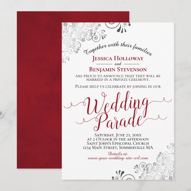 Elegant Red & Lacy Silver Wedding Parade Invitation (Front/Back)