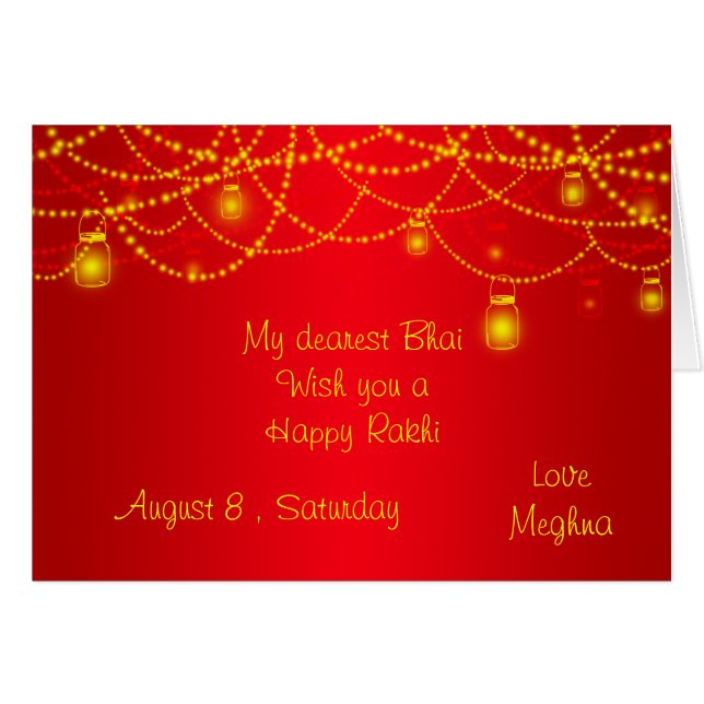 Elegant Red Lanterns Lights Rakhi (Front Horizontal)