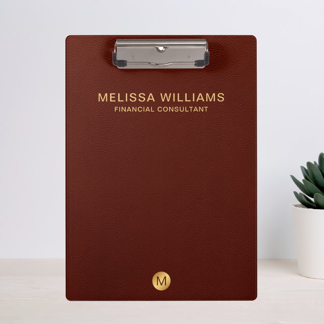 Elegant Red Leather & Gold  Monogram Initial  Clipboard (Creator Uploaded)