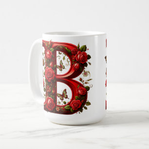 Elegant Red Letter B by Roses and Butterfly Coffee Mug