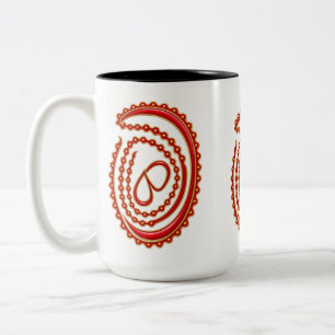 Elegant Red Line Abstract Floral Spiral Design Two-Tone Coffee Mug