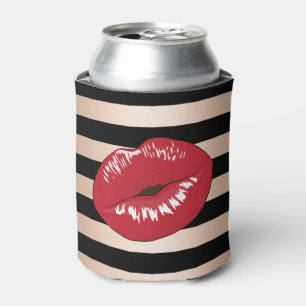 elegant red lips rose gold black stripes pattern can cooler