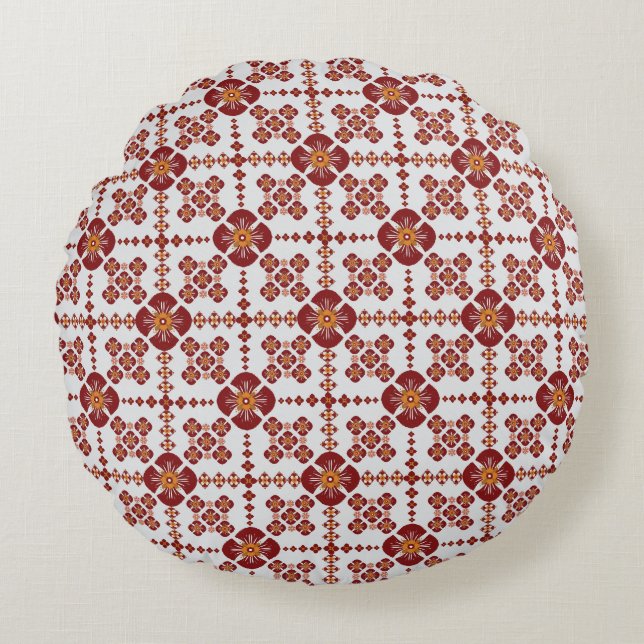 Elegant Red Mandala Geometric Bedroom & Home Texti Round Cushion (Front)