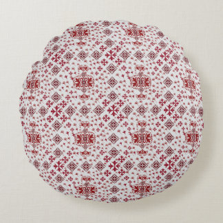 Elegant Red Mandala Geometric Bedroom & Home Texti Round Cushion