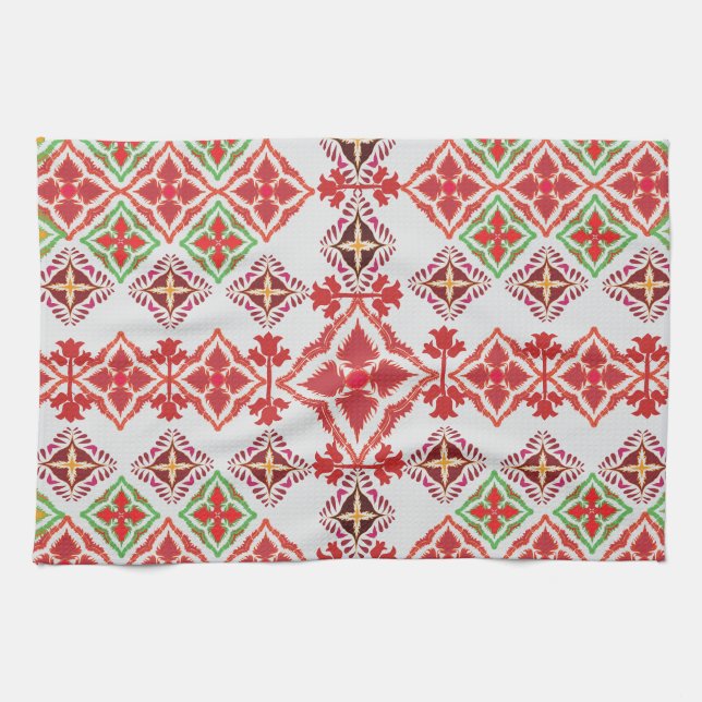 Elegant Red Mandala Geometric Bedroom & Home Texti Tea Towel (Horizontal)