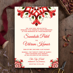 Elegant Red Mandala Indian Wedding Invitation