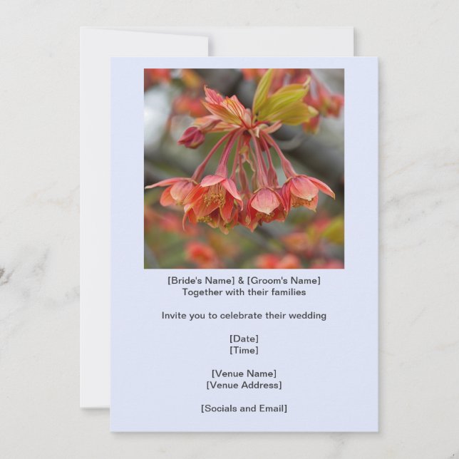 Elegant Red Maple Tree Flower Cluster Wedding  Invitation (Front)