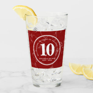 Elegant Red Marble 10 Years Work Anniversary Glass