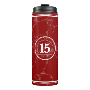 Elegant Red Marble 15 Years Work Anniversary Thermal Tumbler