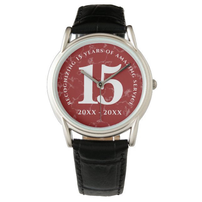 Elegant Red Marble 15 Years Work Anniversary Watch (Front)