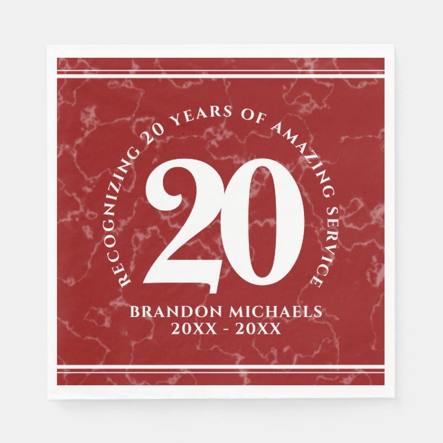 Elegant Red Marble 20 Years Work Anniversary Napkin (Front)