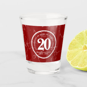 Elegant Red Marble 20 Years Work Anniversary Shot Glass