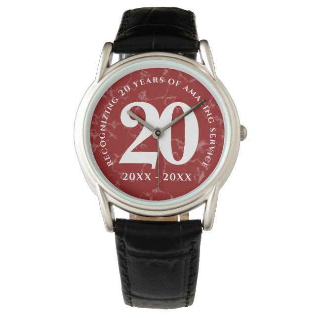 Elegant Red Marble 20 Years Work Anniversary Watch (Front)