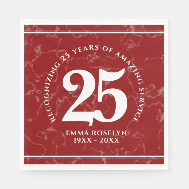 Elegant Red Marble 25 Years Work Anniversary Napkin (Front)