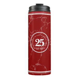 Elegant Red Marble 25 Years Work Anniversary Thermal Tumbler