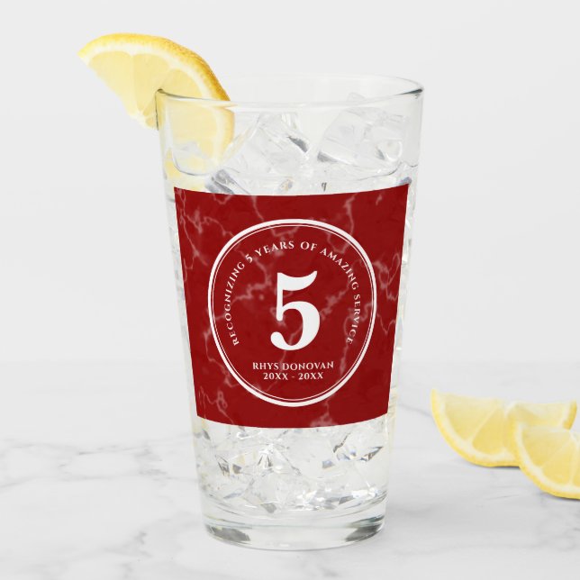 Elegant Red Marble 5 Years Work Anniversary Glass (Front Ice)