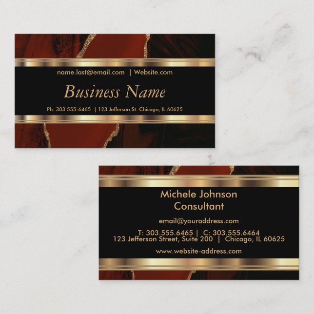 Elegant Red Marble and Gold Business Card (Front/Back)