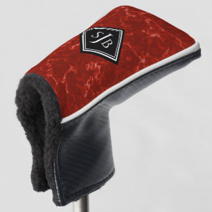 Elegant Red Marble Black Diamond Monogram Golf Head Cover