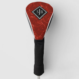 Elegant Red Marble Black Diamond Monogram Golf Head Cover
