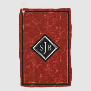 Elegant Red Marble Black Diamond Monogram Golf Towel