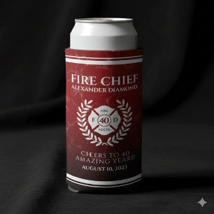 Elegant Red Marble Firefighter Retirement Seltzer Can Cooler