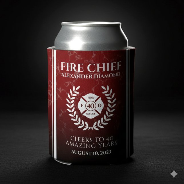 Elegant Red Marble Retiring Firefighter Can Cooler (Elegant Retiring Firefighter Red Marble Can Cooler Cover Photo)