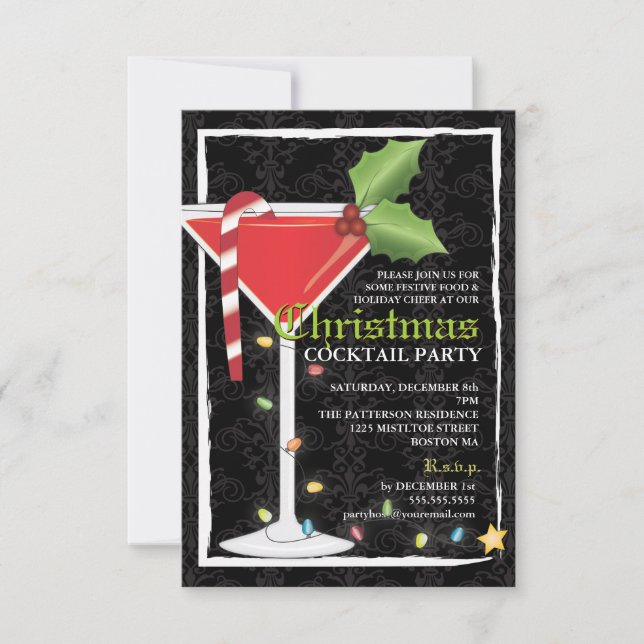 Elegant Red Martini Christmas Cocktail Party Invitation (Front)