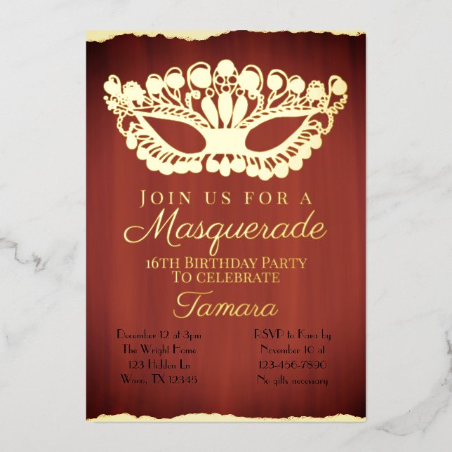 Elegant Red Masquerade Sixteenth Birthday  (Front)