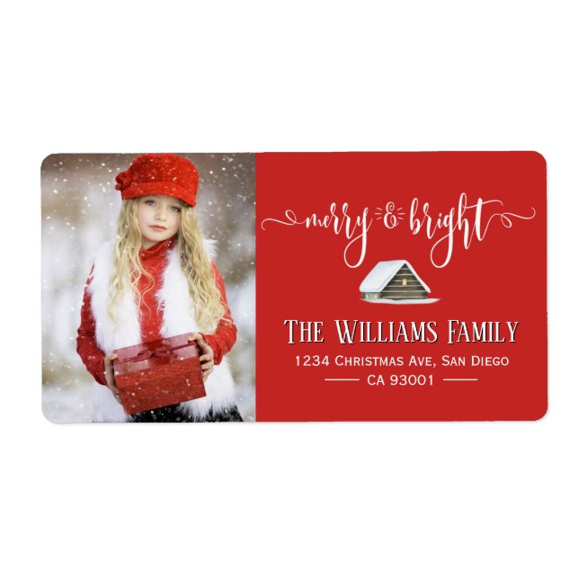 Elegant Red Merry and Bright Christmas Photo (Front)