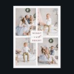 Elegant Red Merry & Bright 4 Photo Holiday  Postcard<br><div class="desc">Simple and elegant holiday photo postcard.  For more advanced customisation of this design,  please click the Customise Further link to change the font,  size,  colour,  etc.</div>