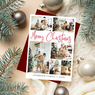 Elegant Red Merry Christmas Calligraphy Photo Holiday Card
