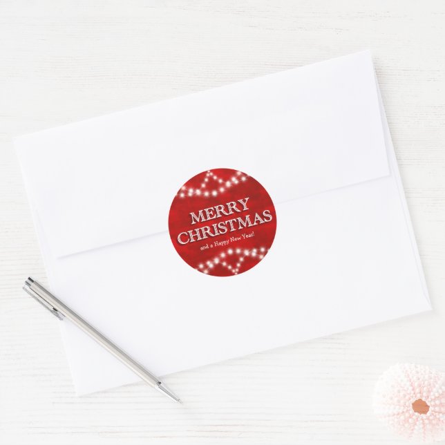 Elegant Red Merry Christmas Lights  Classic Round Sticker (Envelope)
