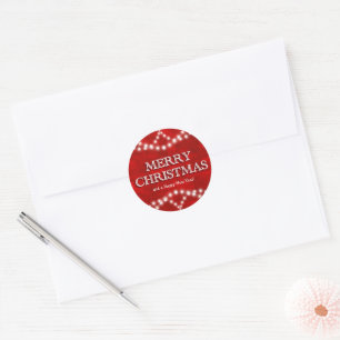 Elegant Red Merry Christmas Lights  Classic Round Sticker