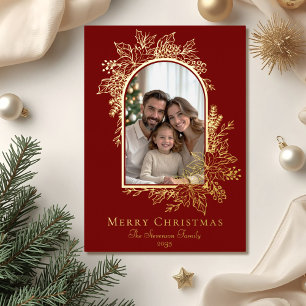 Elegant  Red Merry Christmas Photo  Foil Holiday Card
