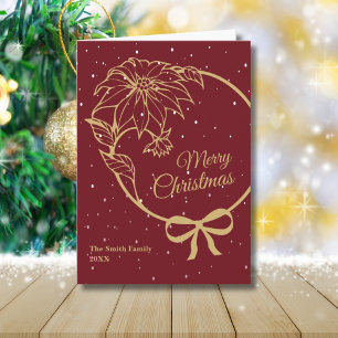 Elegant Red Merry Christmas Poinsettia Folded Holiday Card