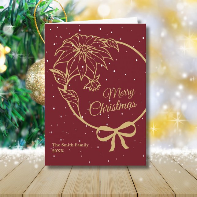 Elegant Red Merry Christmas Poinsettia Folded Holiday Card (Creator Uploaded)