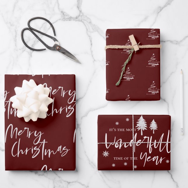 Elegant Red Merry Christmas Quote Gift Wrapping Paper Sheet (Front)
