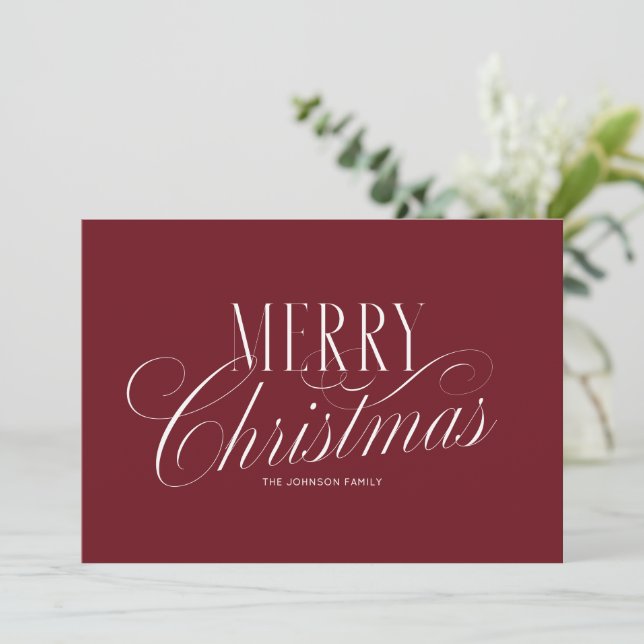 Elegant Red Merry Christmas Script Holiday Card (Standing Front)