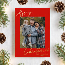 Elegant Red Merry Christmas Script Photo