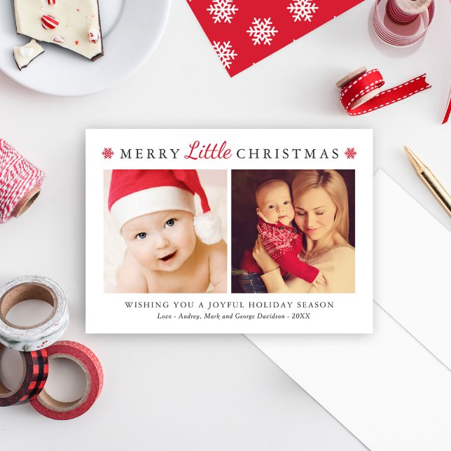 Elegant Red Merry Little Christmas Photo Collage Holiday Card (Creator Uploaded)