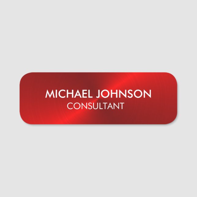Elegant Red Metallic Professional Business Name Tag (Front)