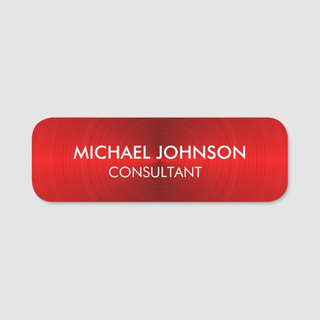 Elegant Red Metallic Professional Business Name Tag (Front)
