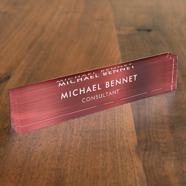 Elegant Red Metallic Professional Business Nameplate (Side)